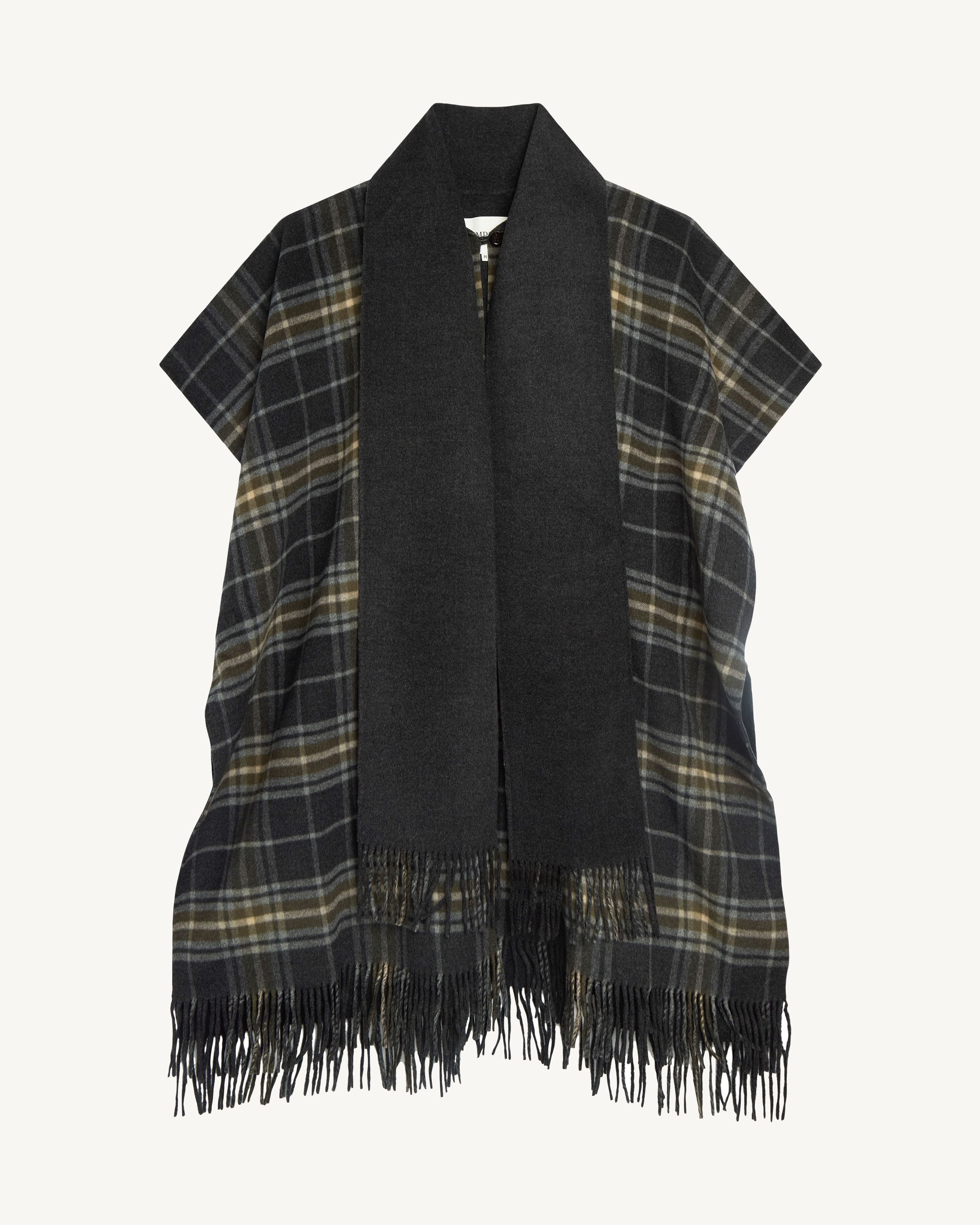 Cape tartan-CHARBON/OLIVE-90% laine 10% cachemire