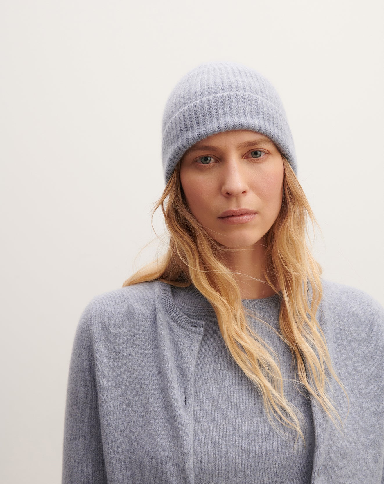 Bonnet à côtes-BLEU MONTAGNE-100% cachemire