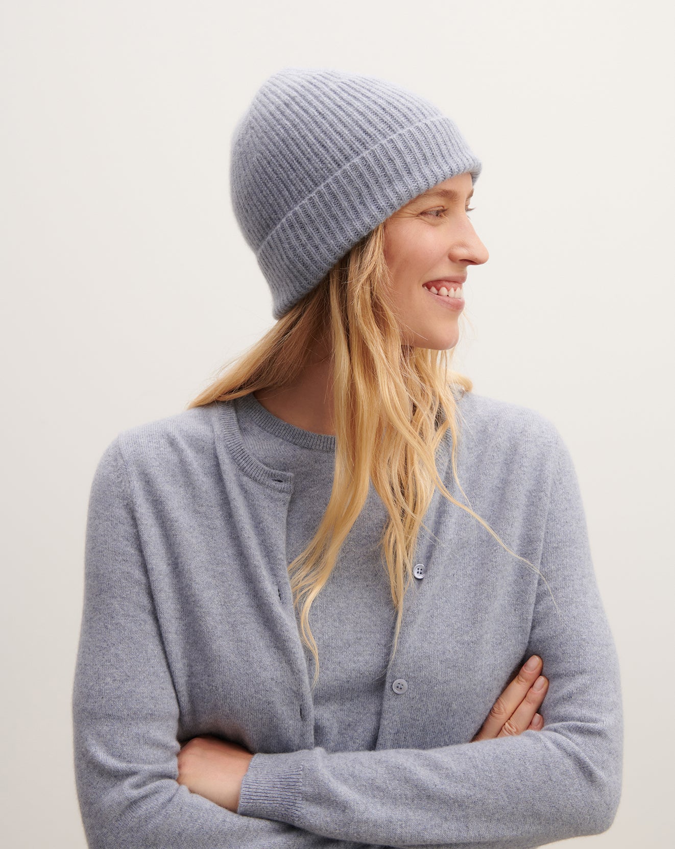 Bonnet à côtes-BLEU MONTAGNE-100% cachemire