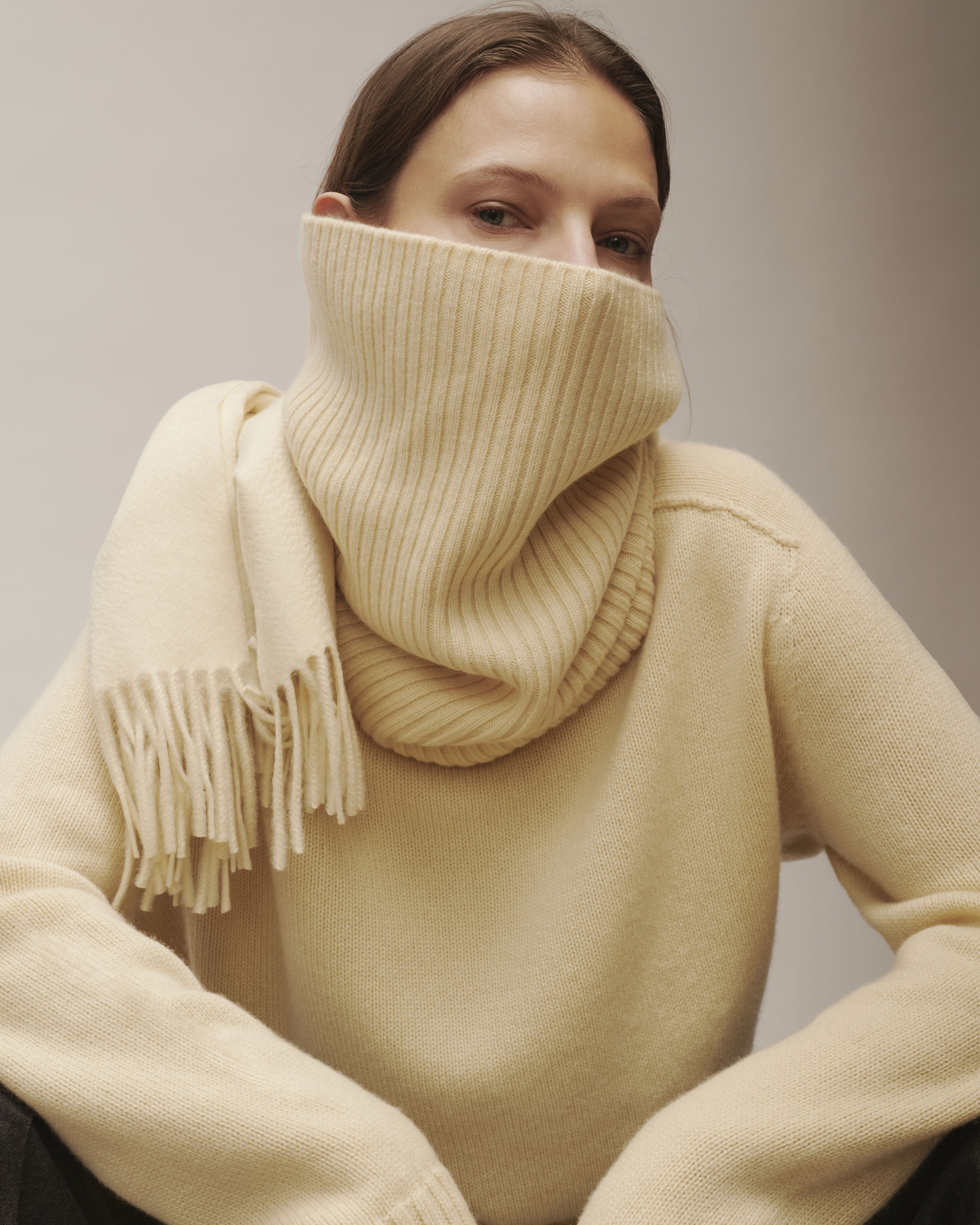 Tour de cou à côtes-JAUNE PRIMEVERE-100% cachemire