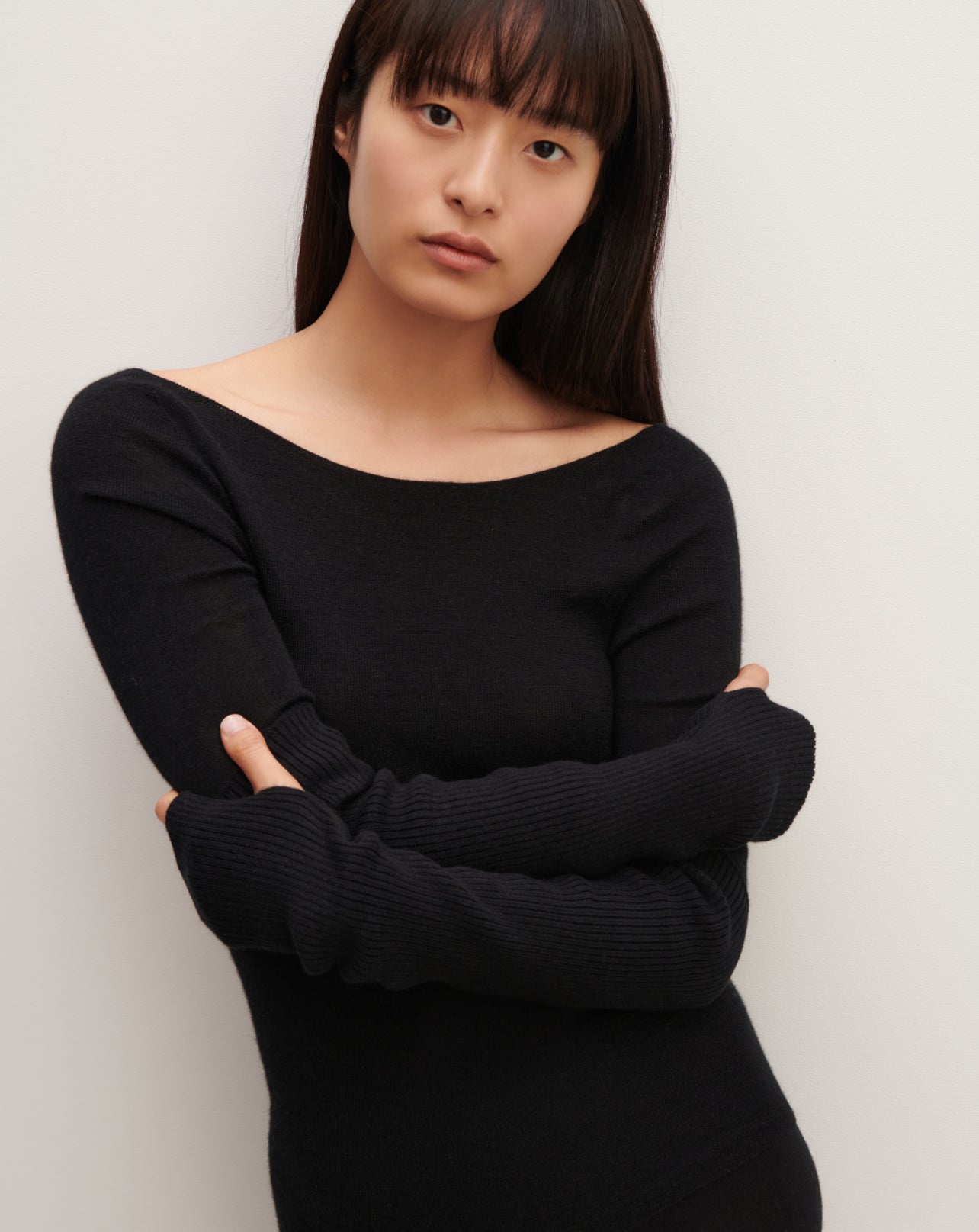 Mitaines longues à côtes-NOIR-100% cachemire