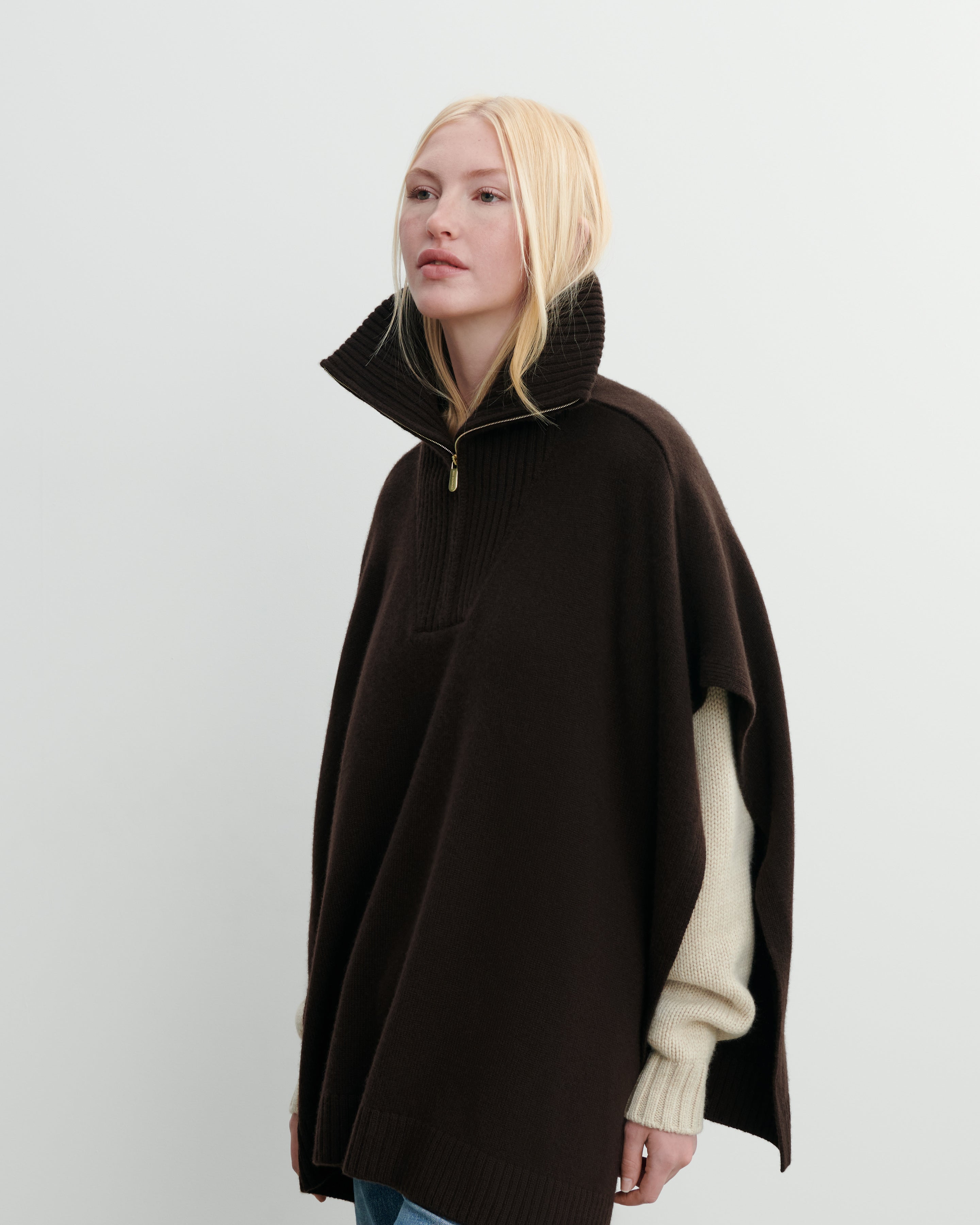 Poncho col camionneur-CHOCOLAT-100% cachemire