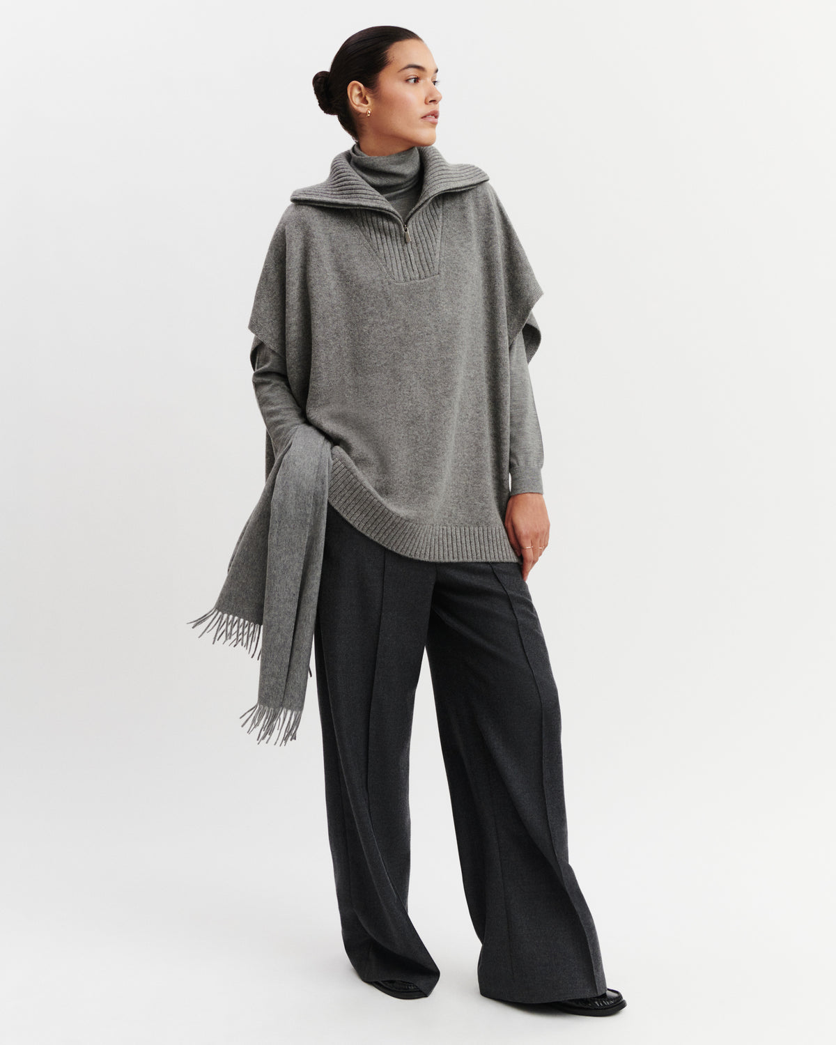 Poncho Luce-GRIS METEORITE-100% cachemire