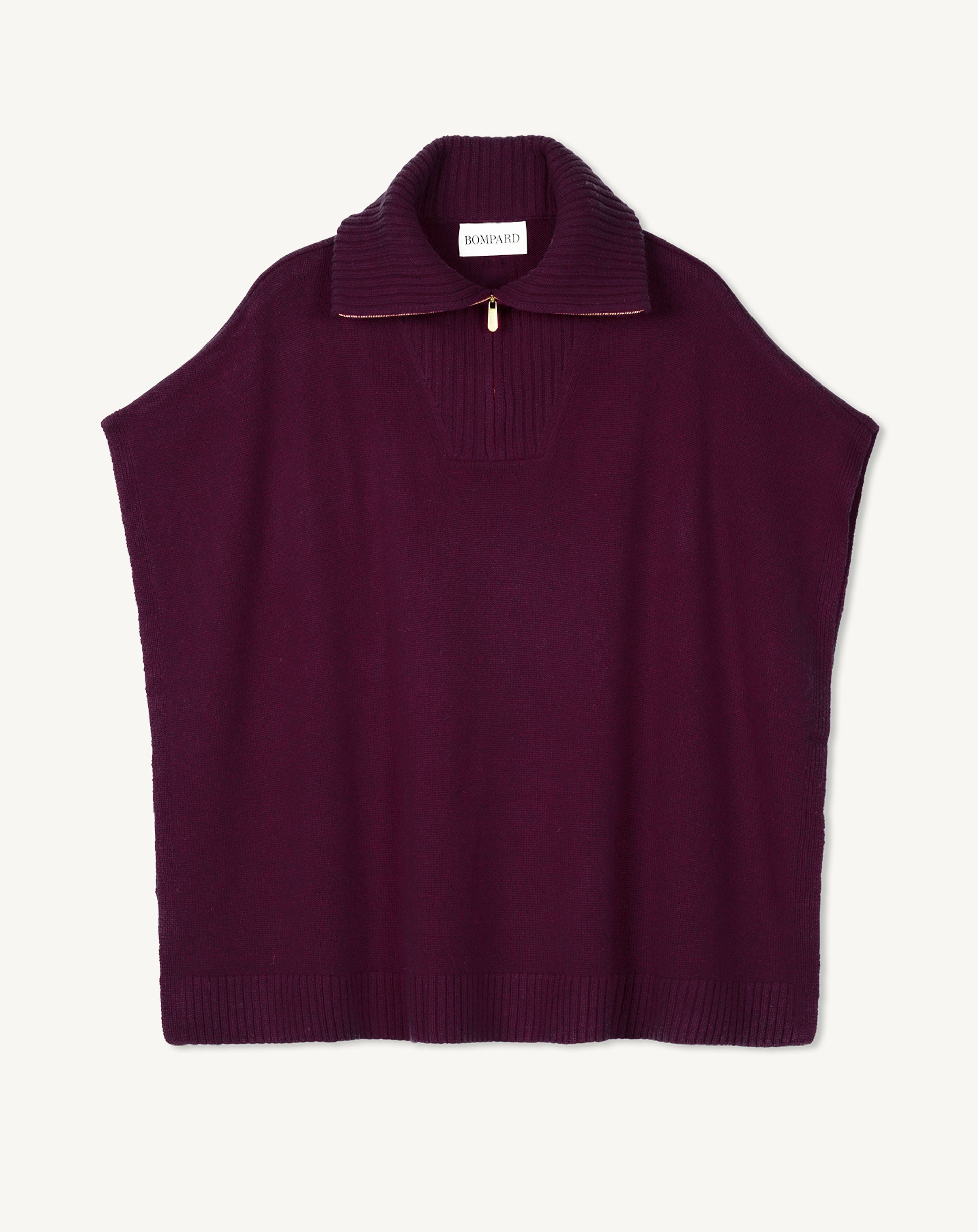 Poncho col camionneur-PRUNE DAMAS-100% cachemire