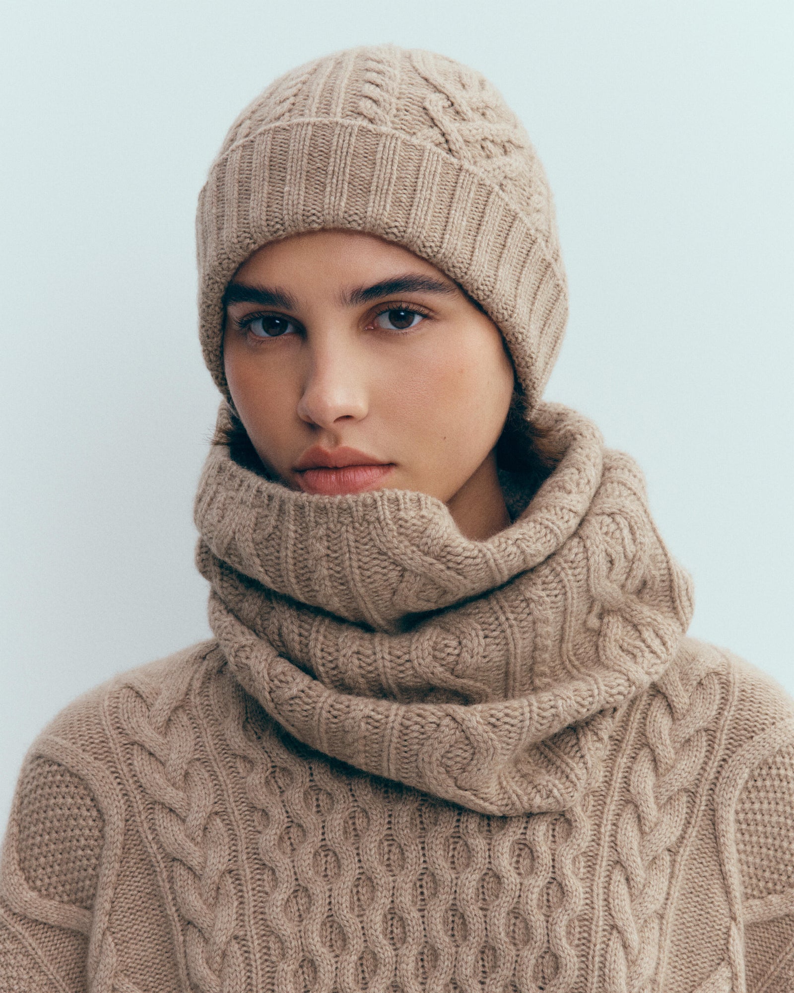 Tour de cou à torsades-GREIGE-100% cachemire