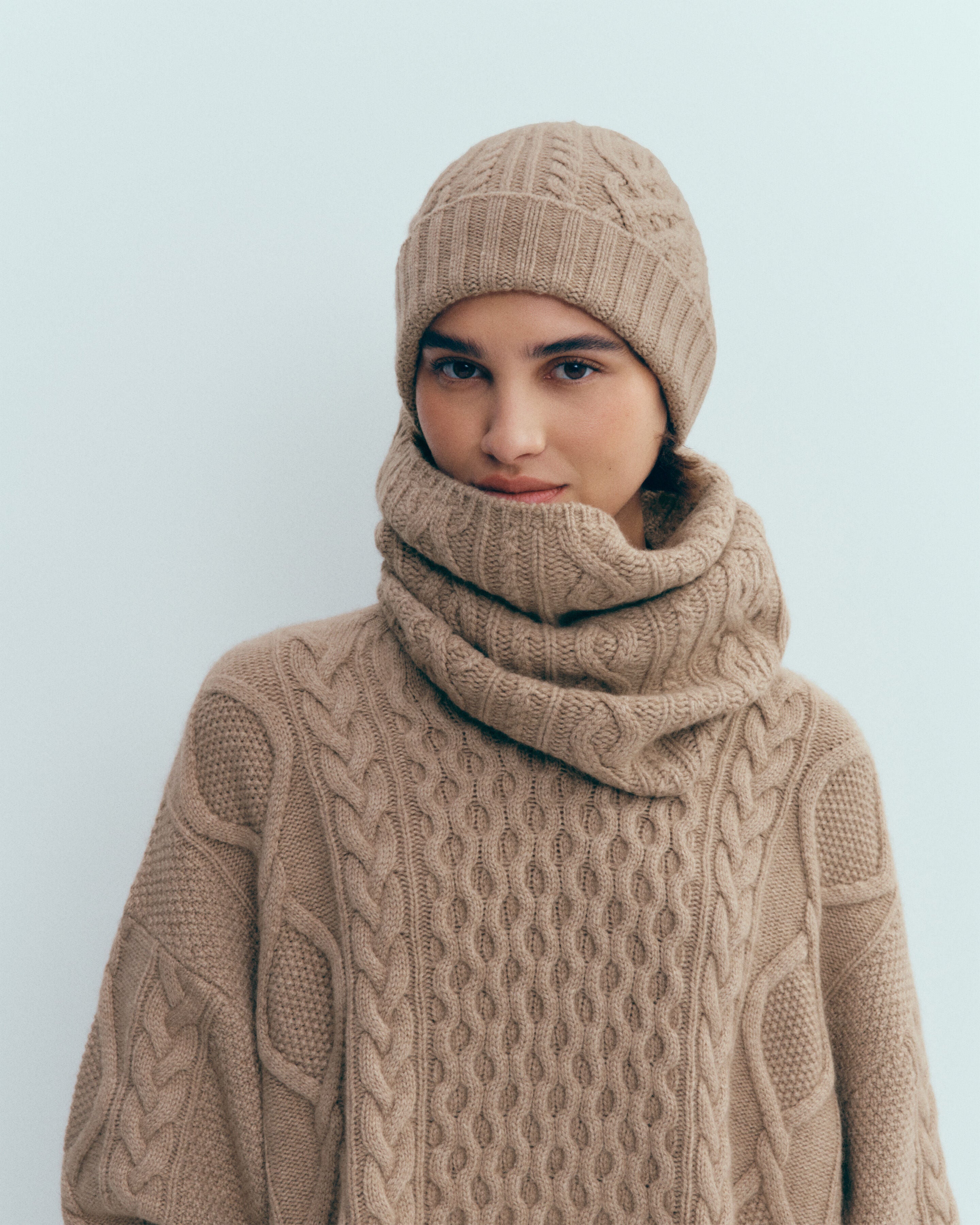 Tour de cou à torsades-GREIGE-100% cachemire