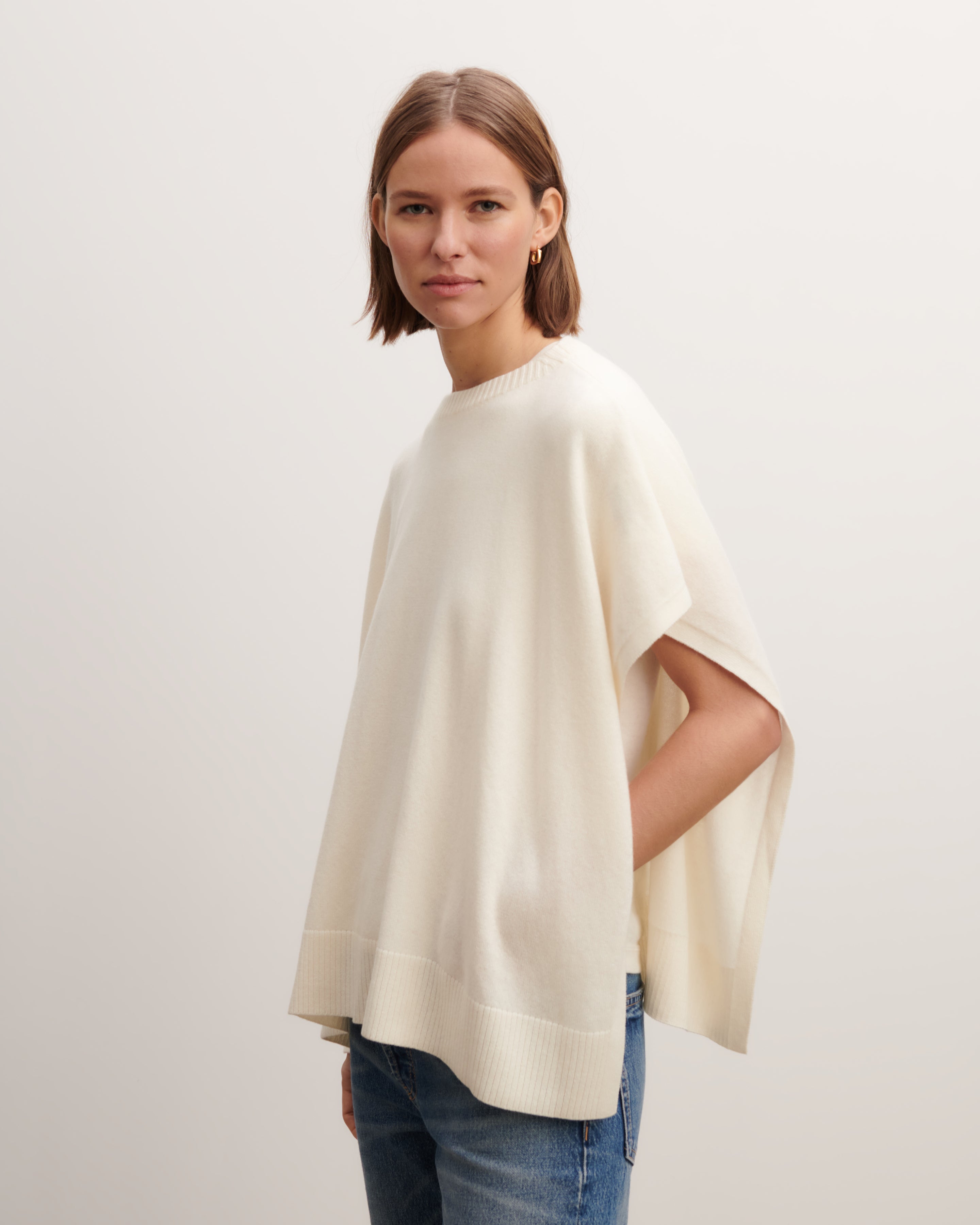 Poncho col bateau-NATUREL-100% cachemire
