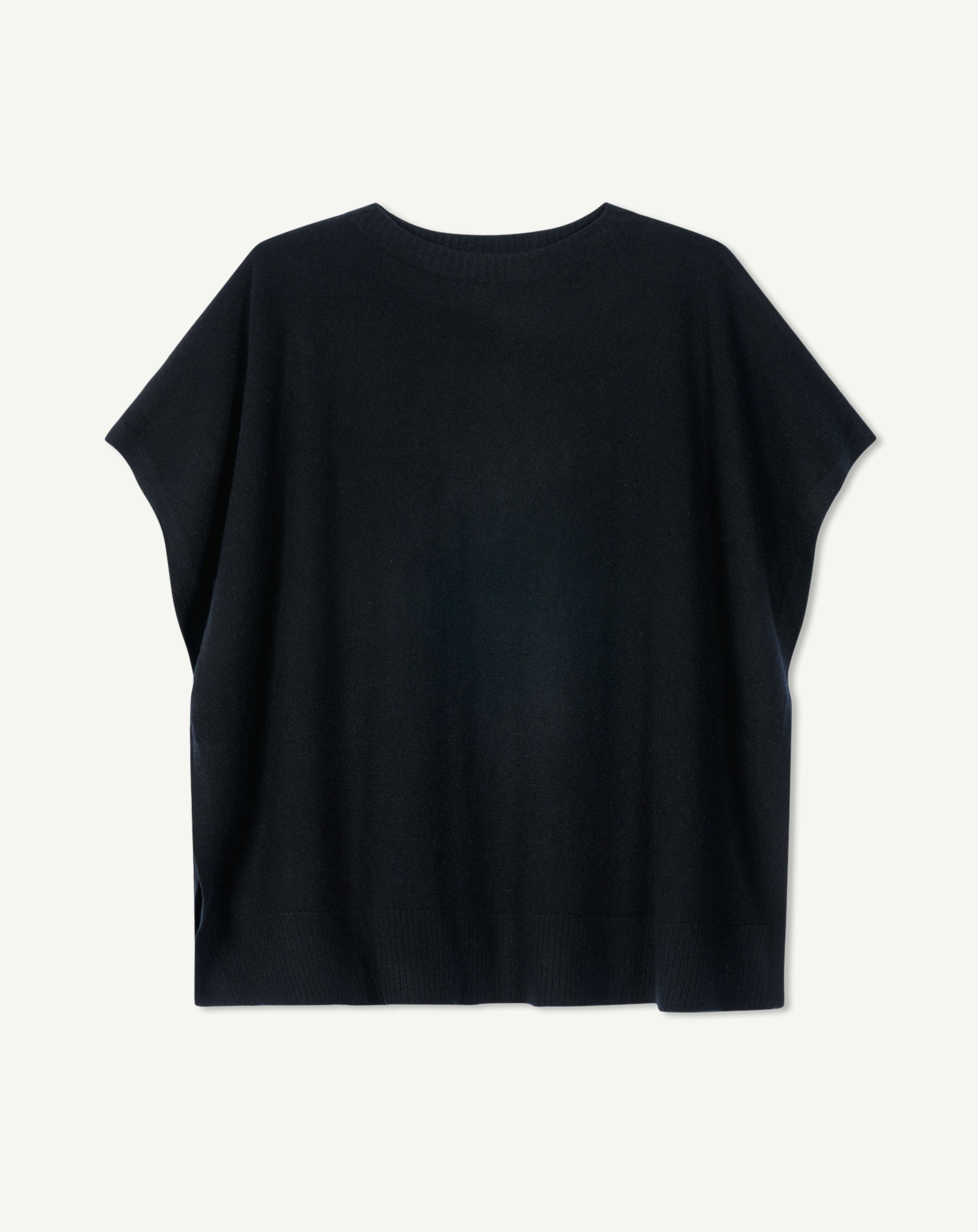 Poncho col bateau-NOIR-100% cachemire