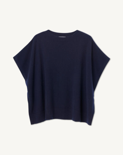 Poncho col bateau-MARINE-100% cachemire