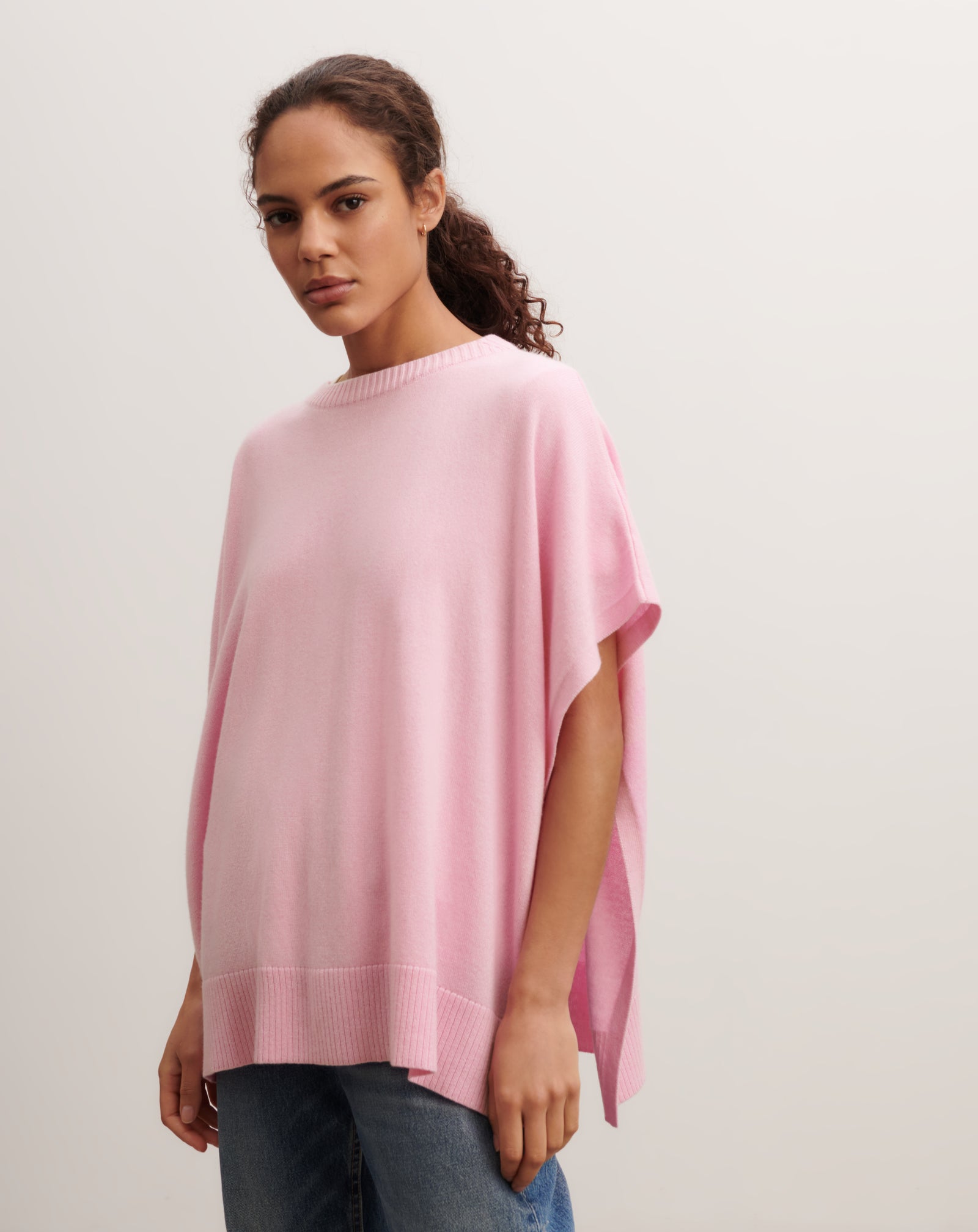Poncho col bateau-ROSE INDIEN-100% cachemire