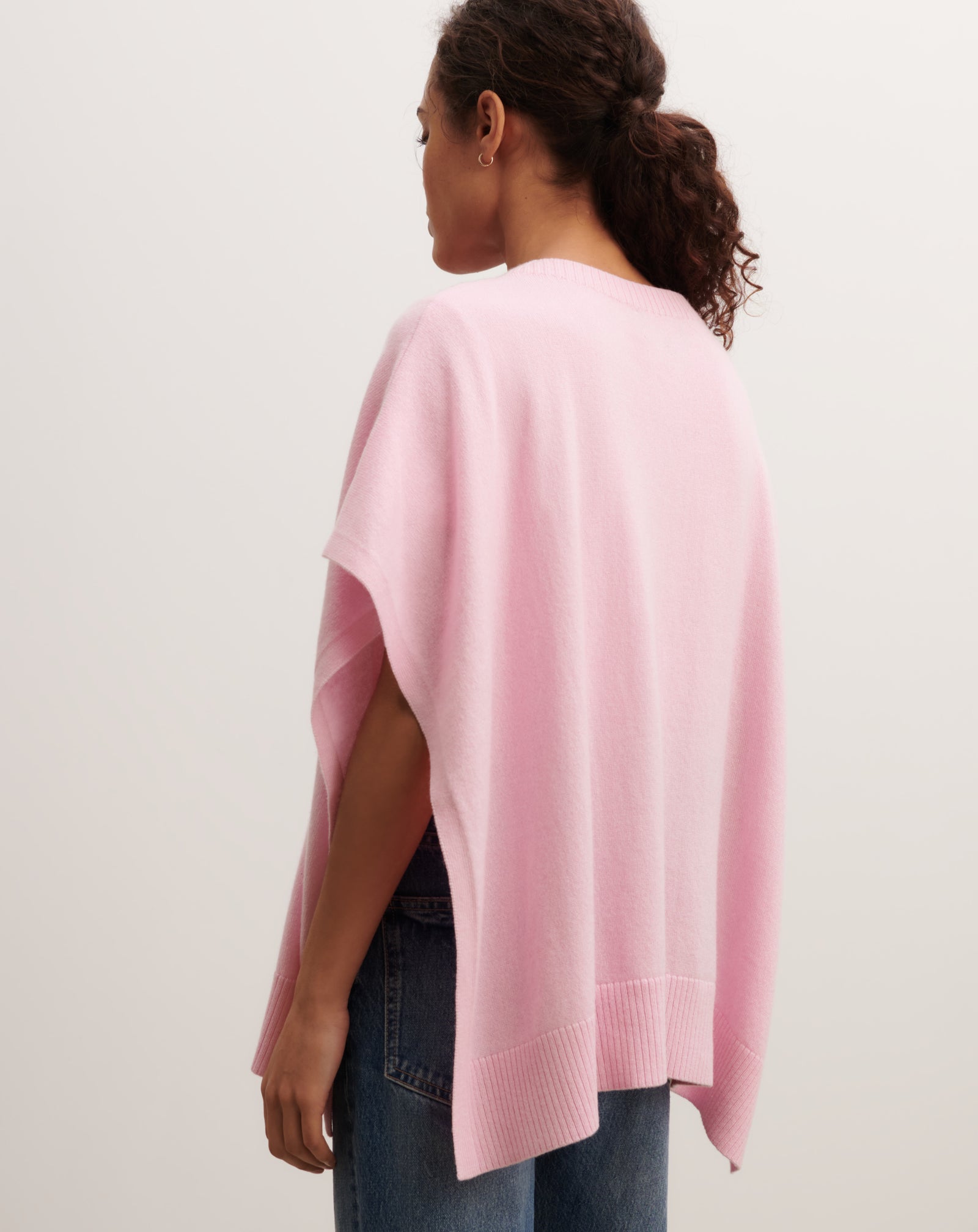 Poncho col bateau-ROSE INDIEN-100% cachemire