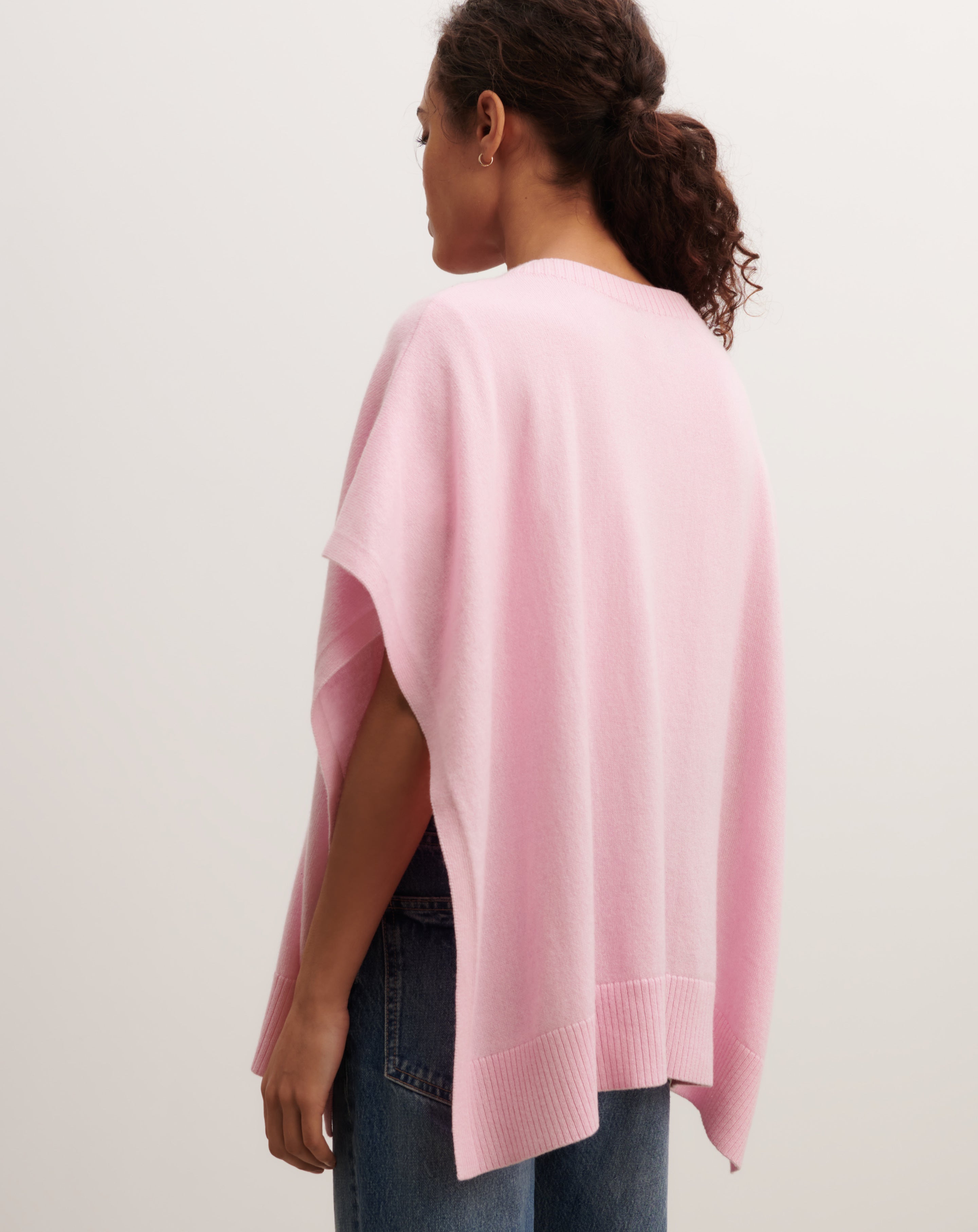 Poncho col bateau-ROSE INDIEN-100% cachemire