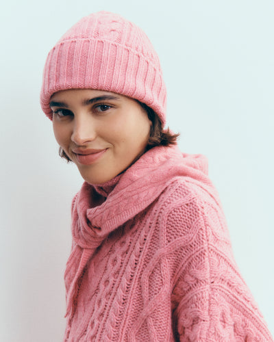 Bonnet à torsades les 40 ans-ROSE CAMEO-100% cachemire