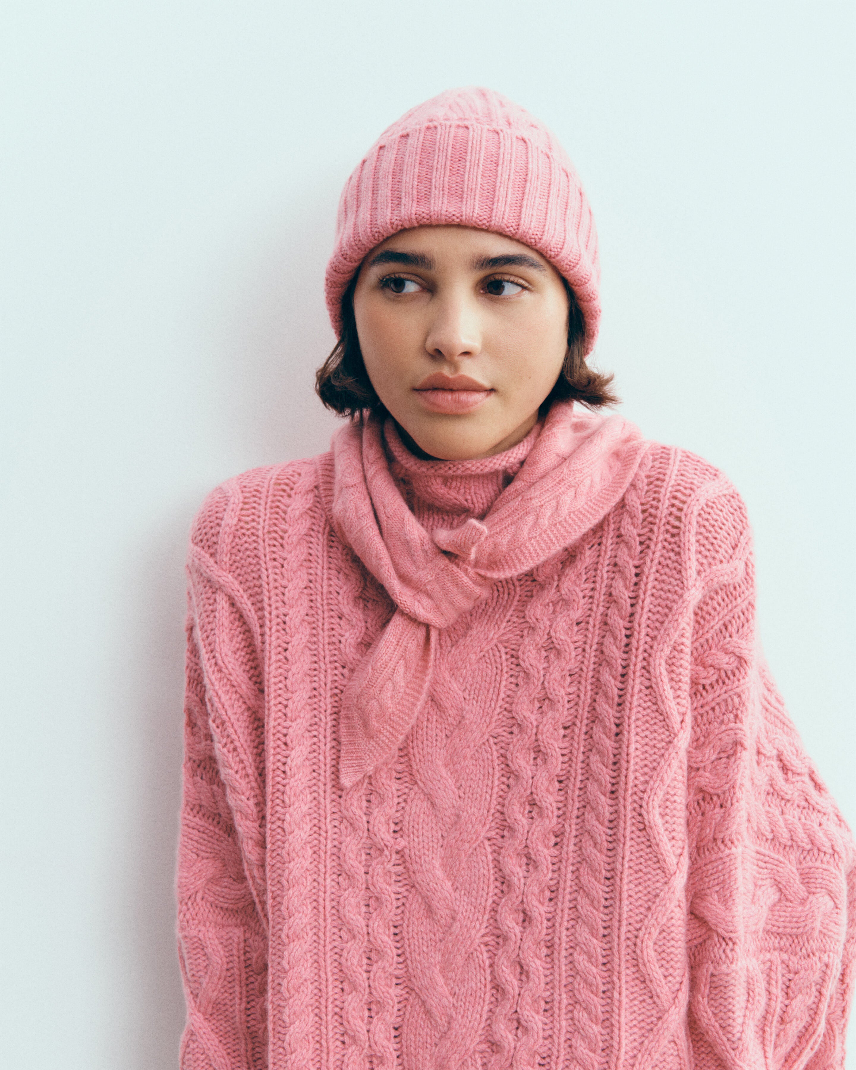 Bonnet à torsades les 40 ans-ROSE CAMEO-100% cachemire