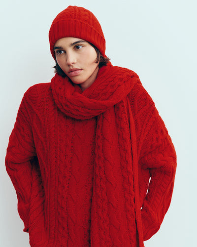 Bonnet à torsades les 40 ans-ROUGE QUARANTE-100% cachemire