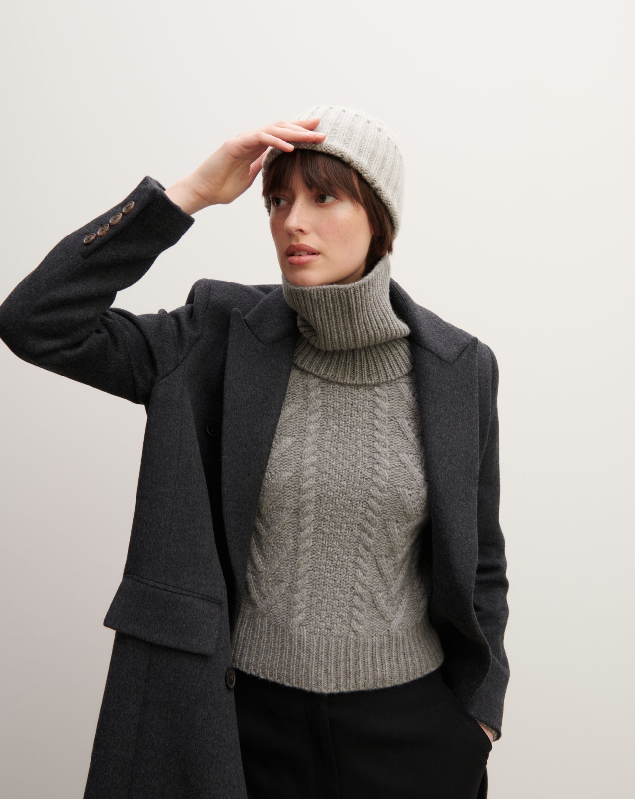 Bonnet à torsades-GRIS ARGENTE-100% cachemire