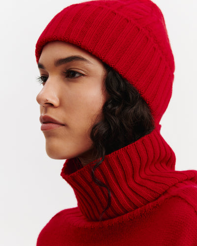Bonnet à torsades-ROUGE QUARANTE-100% cachemire