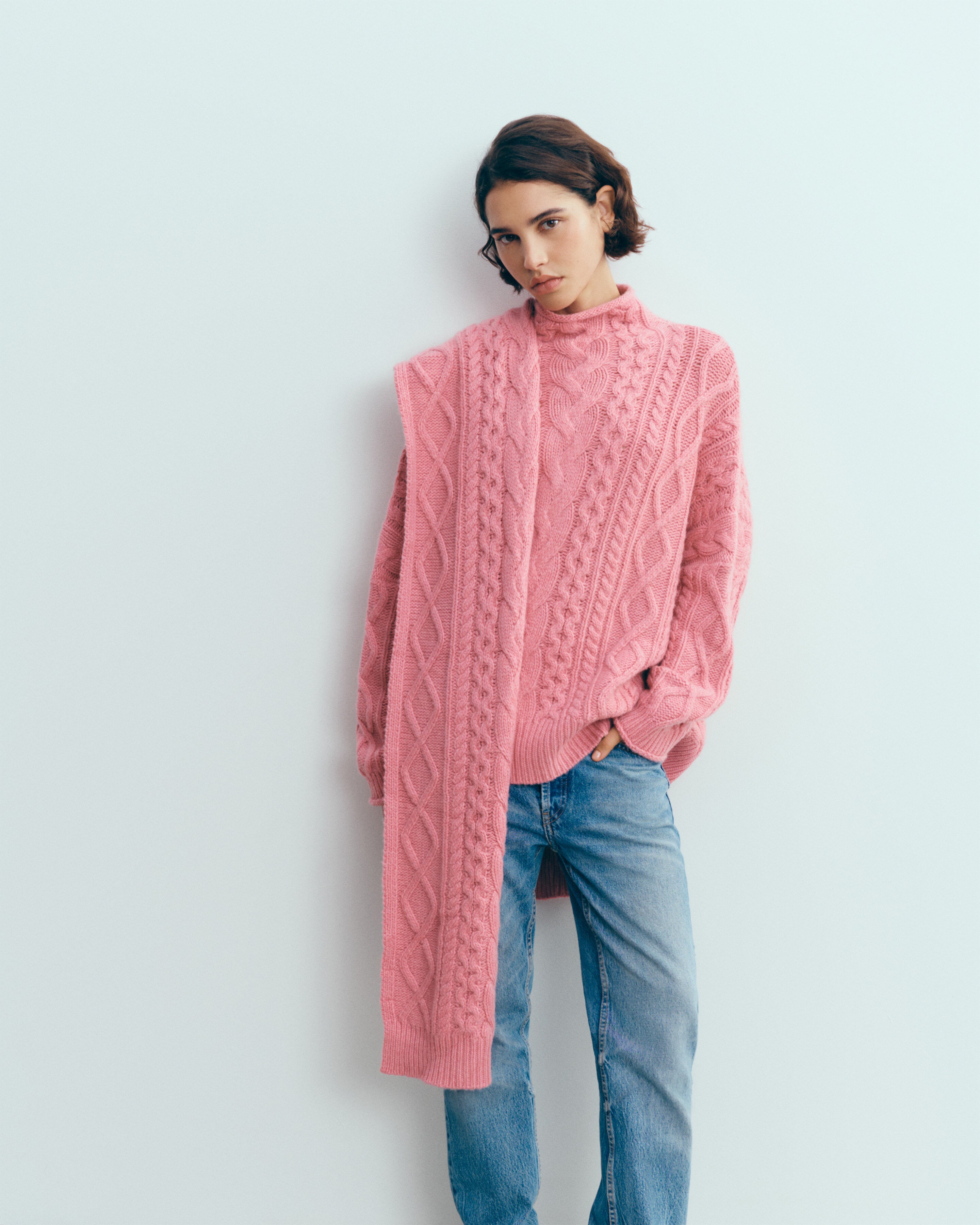 Echarpe à torsades les 40 ans-ROSE CAMEO-100% cachemire