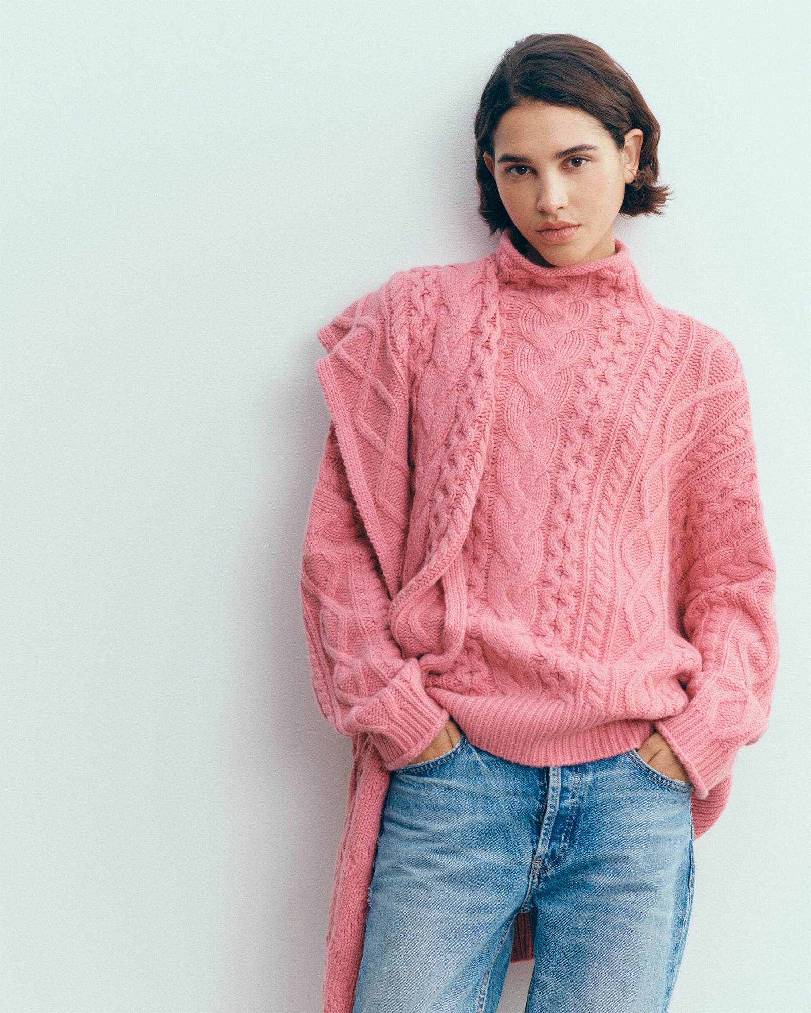 Echarpe à torsades les 40 ans-ROSE CAMEO-100% cachemire