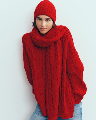 Echarpe à torsades - les 40 ans-ROUGE QUARANTE-100% cachemire