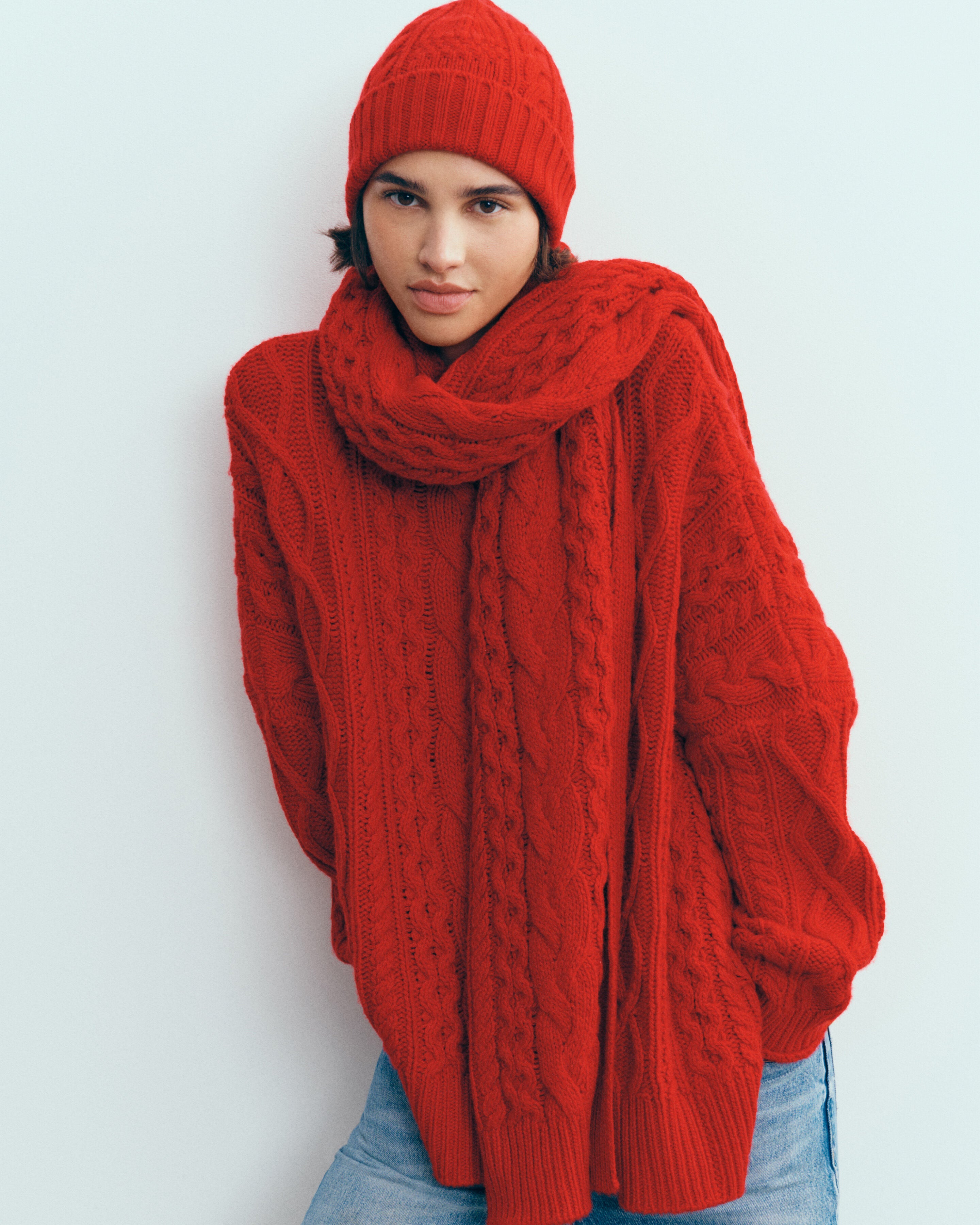 Echarpe à torsades - les 40 ans-ROUGE QUARANTE-100% cachemire