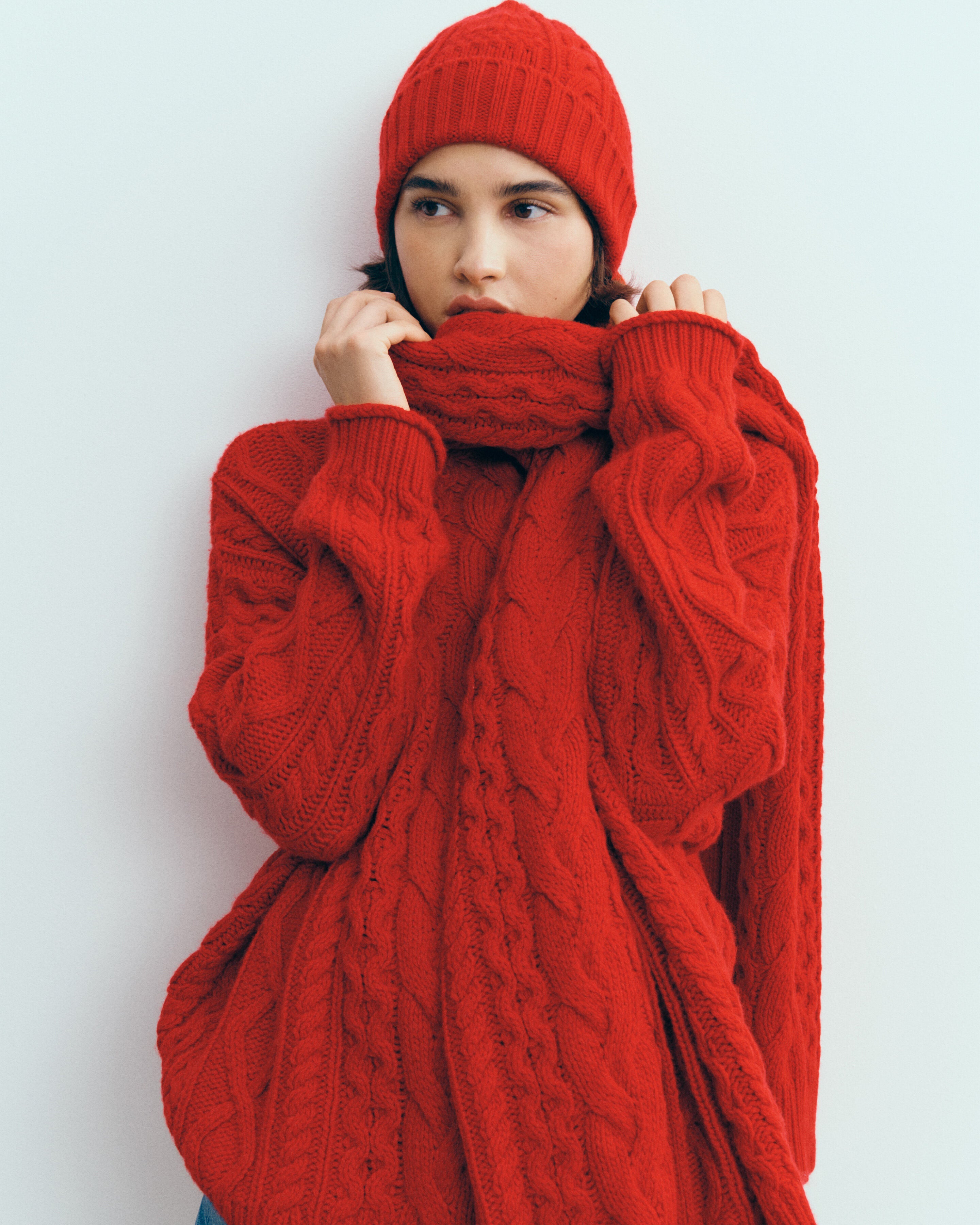 Echarpe à torsades - les 40 ans-ROUGE QUARANTE-100% cachemire