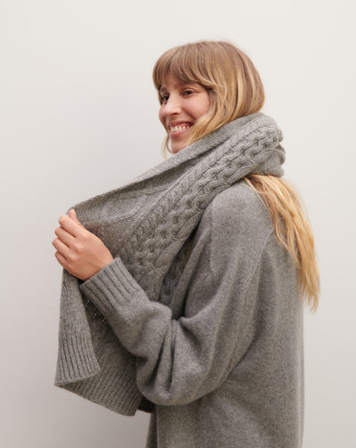 Echarpe à torsades-GRIS METEORITE-100% cachemire