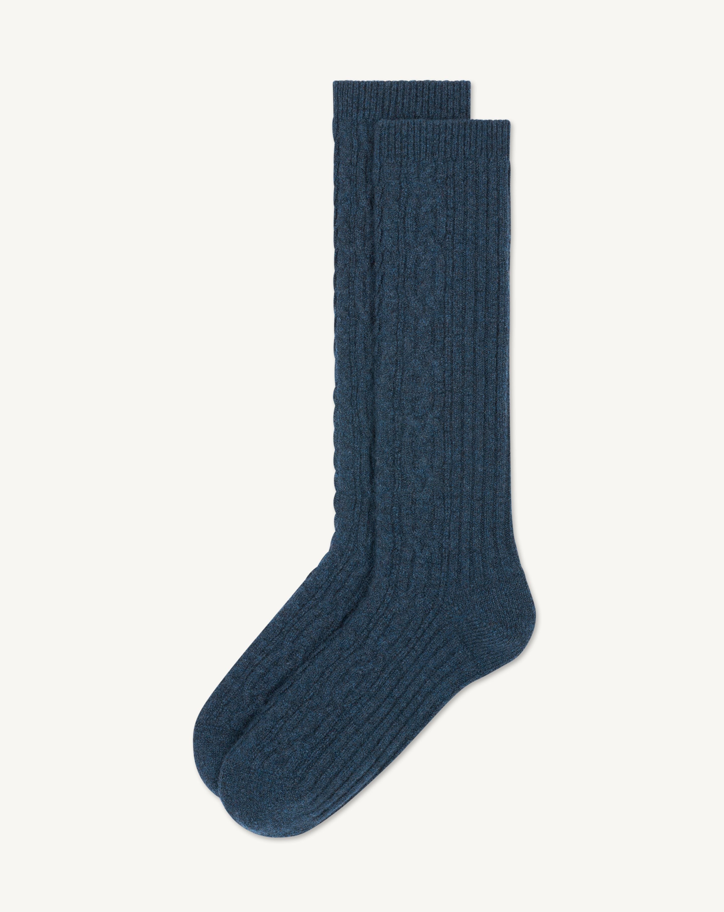 Chaussettes à torsades les 40 ans-BLEU CALYPSO-95% cachemire 5% elasthanne