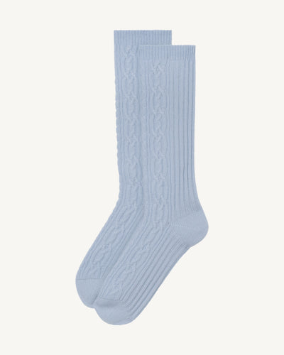 Chaussettes à torsades-BLEU GLACIER-100% cachemire