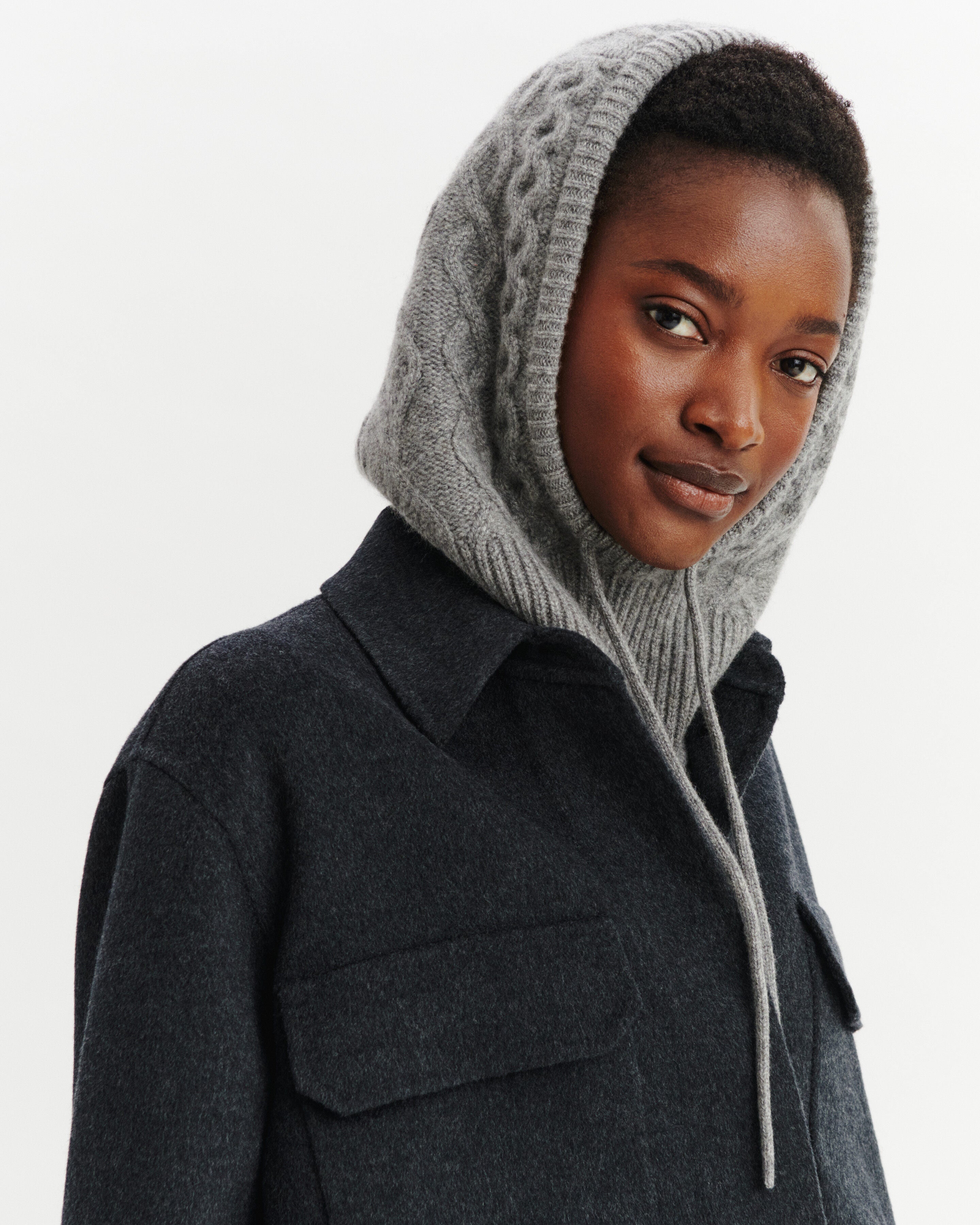 Cagoule à torsades-GRIS METEORITE-100% cachemire