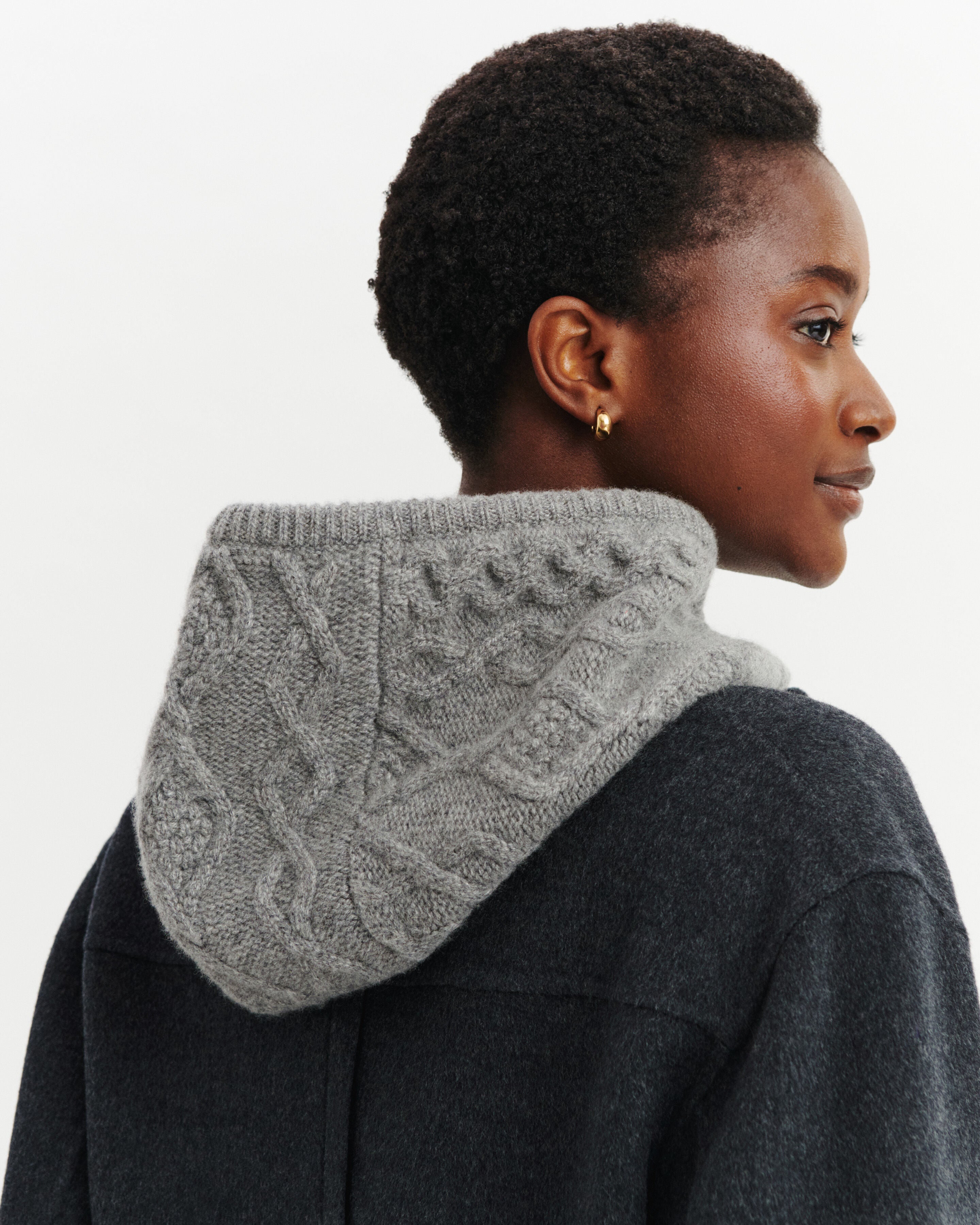 Cagoule à torsades-GRIS METEORITE-100% cachemire