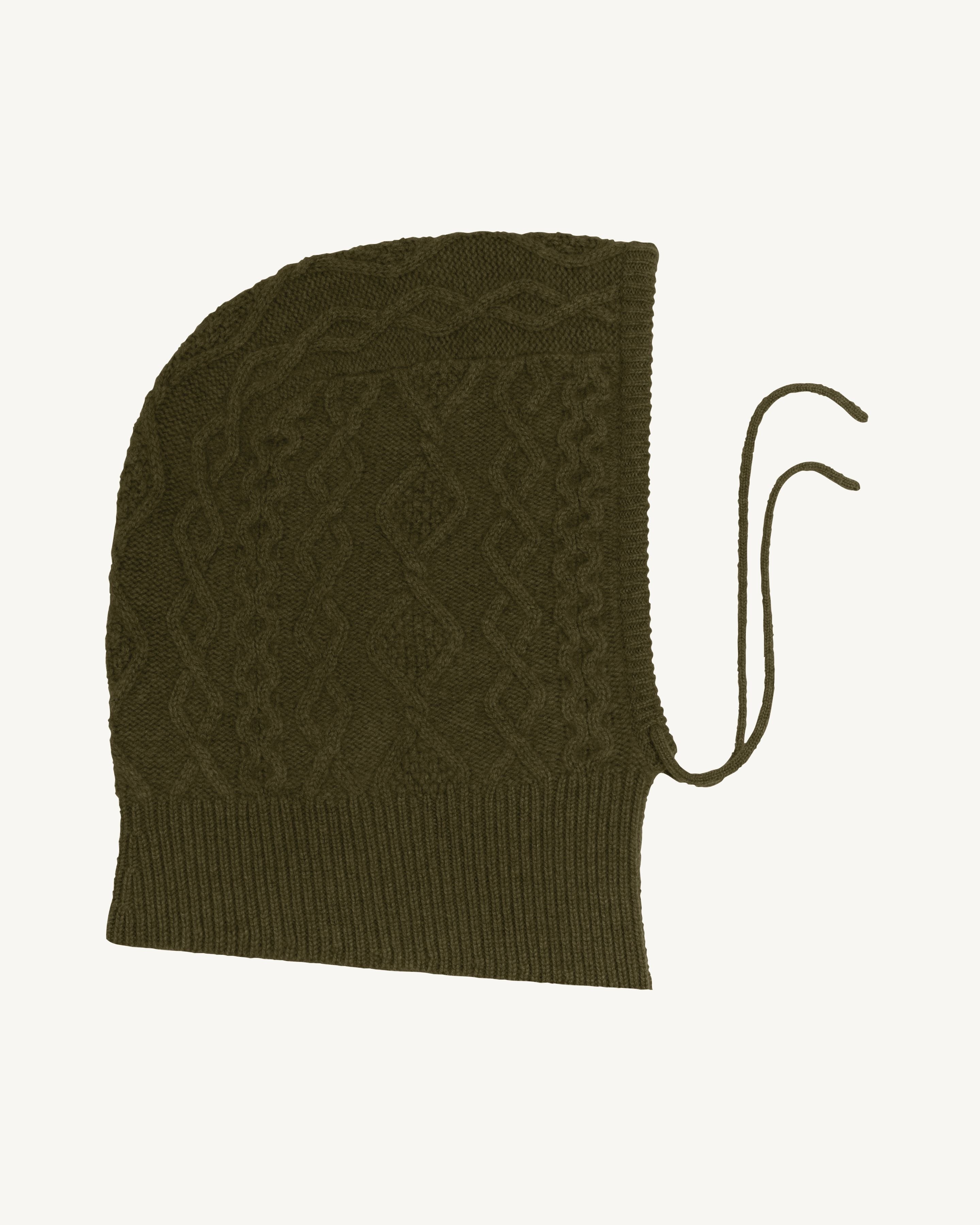 Cagoule à torsades-KAKI KOMBU-100% cachemire
