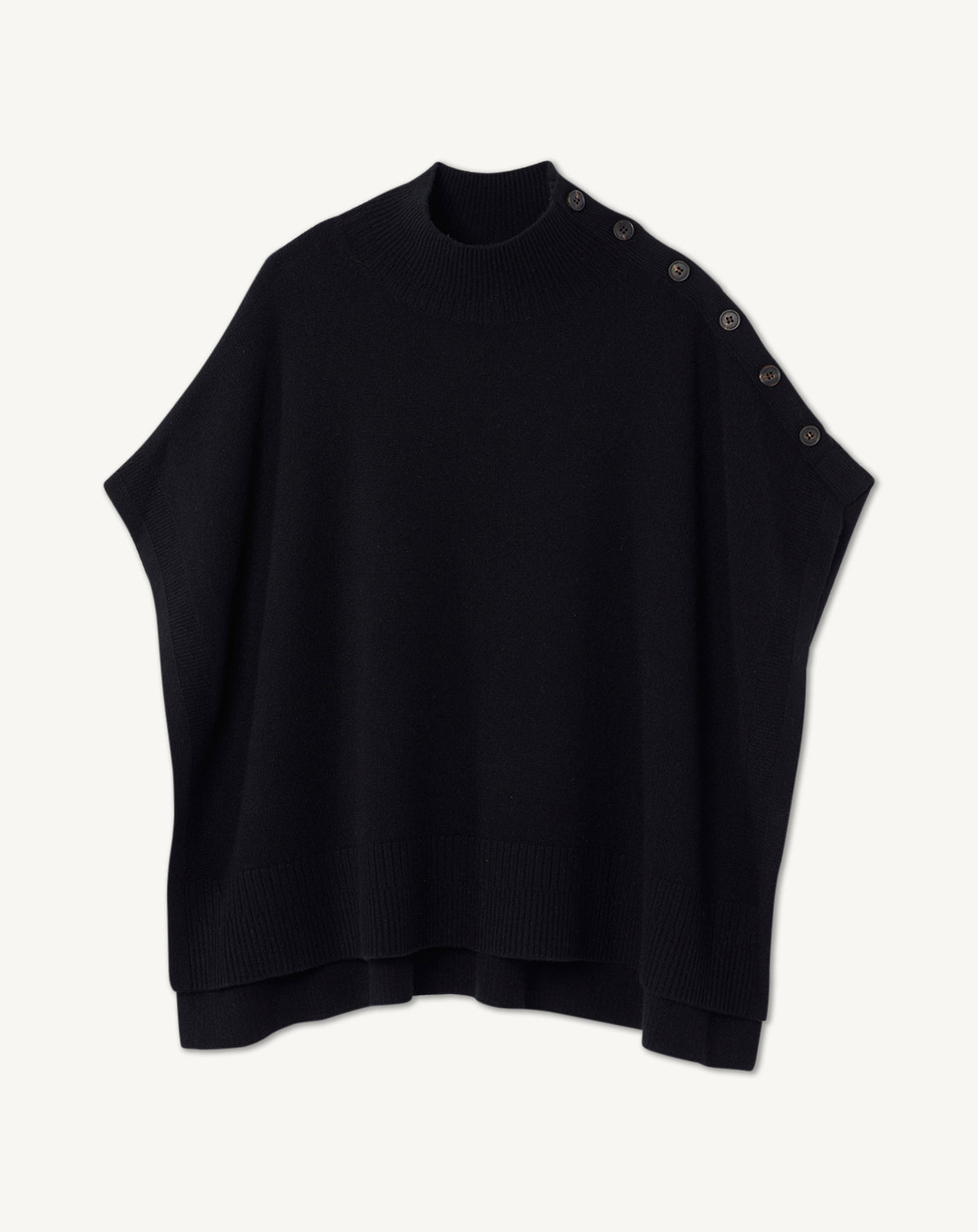 Poncho à boutons-NOIR-100% cachemire