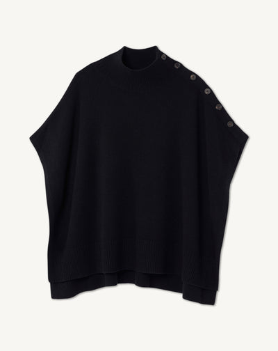 Poncho à boutons-NOIR-100% cachemire