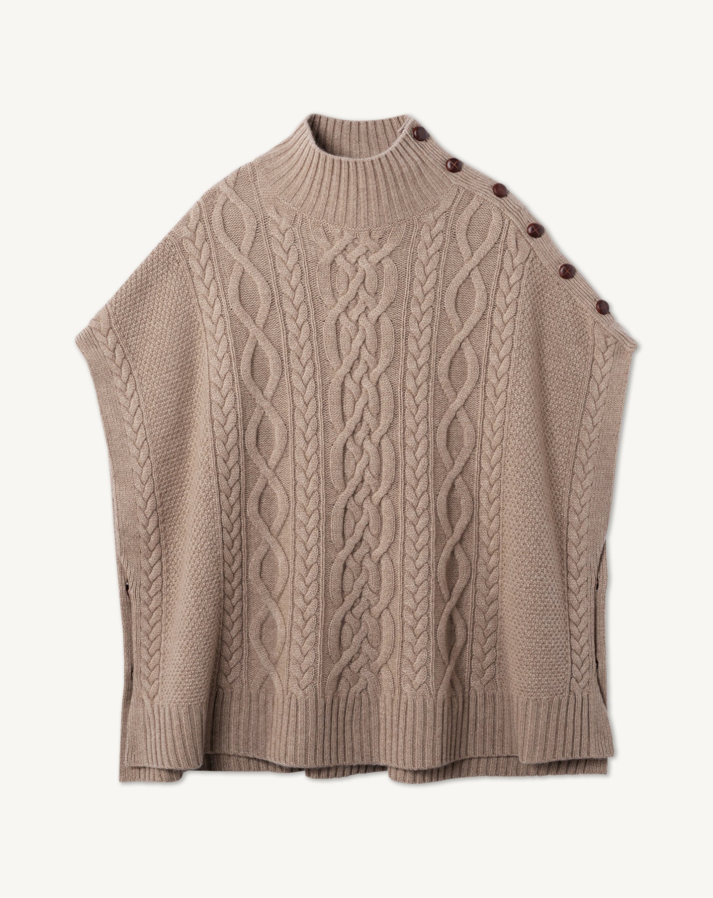 Poncho à torsades-GREIGE-100% cachemire