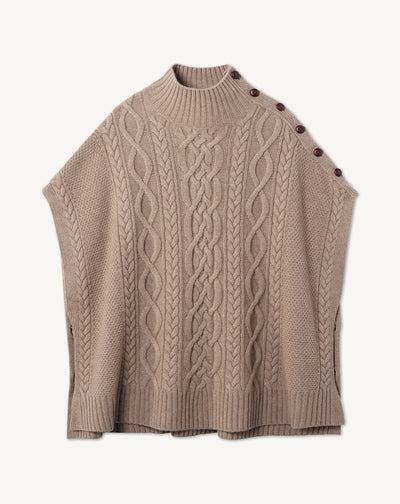 Poncho à torsades-GREIGE-100% cachemire