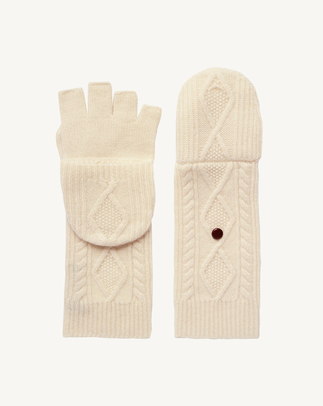 Mitaines à rabat torsades-ECRU-100% cachemire