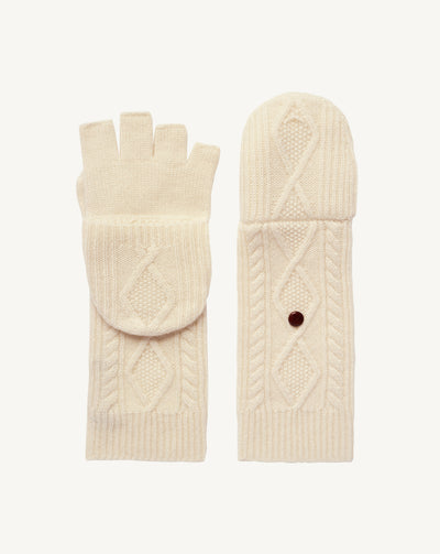 Mitaines à rabat torsades-ECRU-100% cachemire