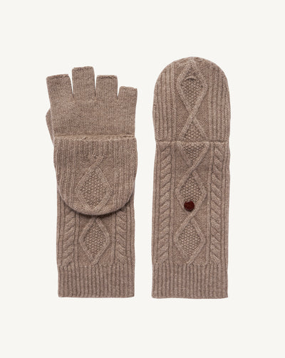 Mitaines à rabat torsades-GREIGE-100% cachemire