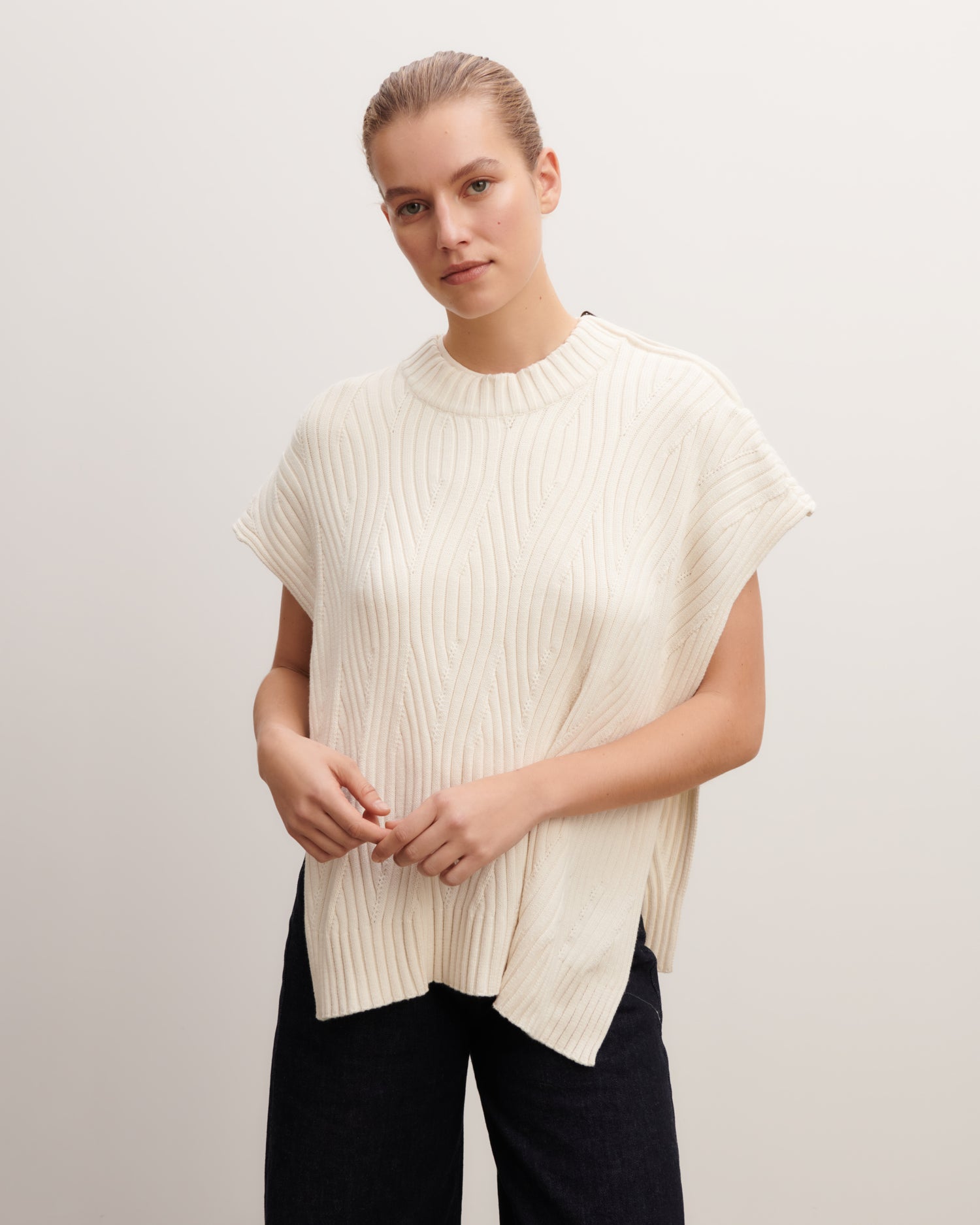Poncho à torsades-NATUREL-85% pima coton 15% cachemire