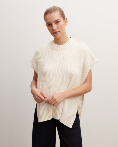 Poncho à torsades-NATUREL-85% pima coton 15% cachemire