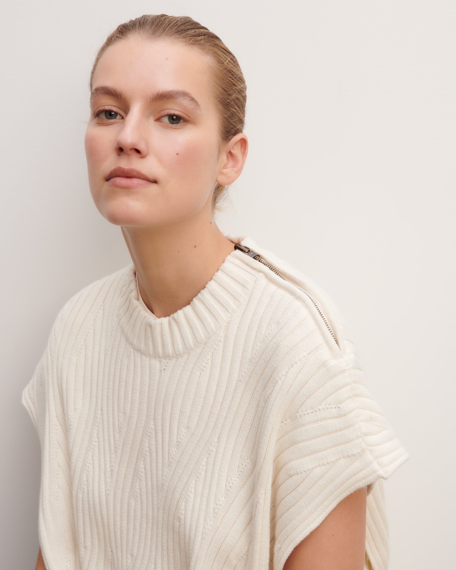 Poncho à torsades-NATUREL-85% pima coton 15% cachemire