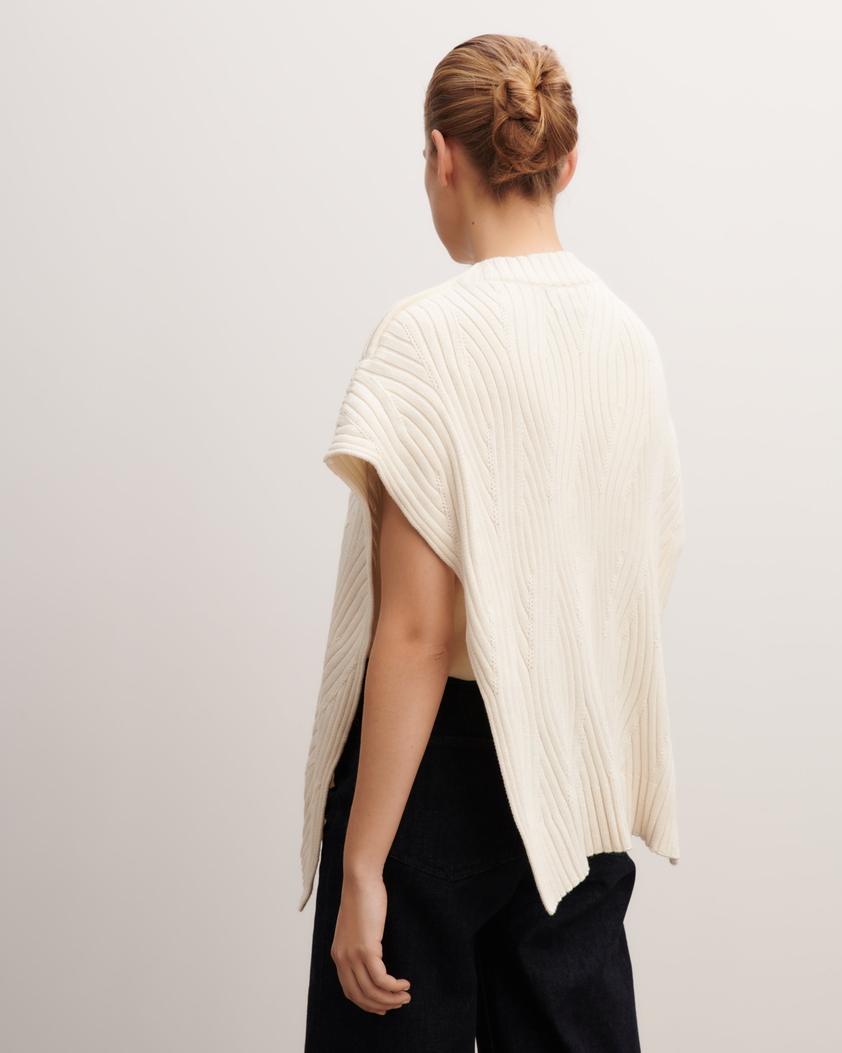 Poncho à torsades-NATUREL-85% pima coton 15% cachemire