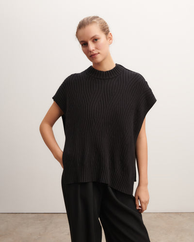 Poncho à torsades-NOIR-85% pima coton 15% cachemire