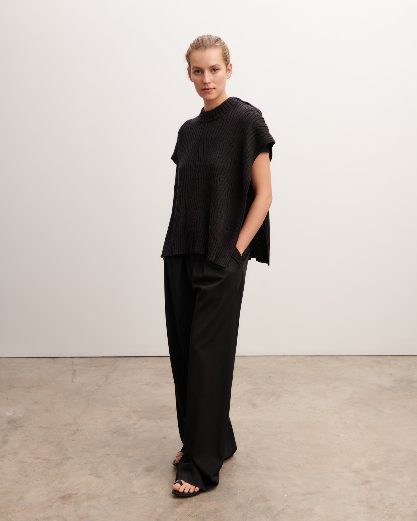 Poncho à torsades-NOIR-85% pima coton 15% cachemire