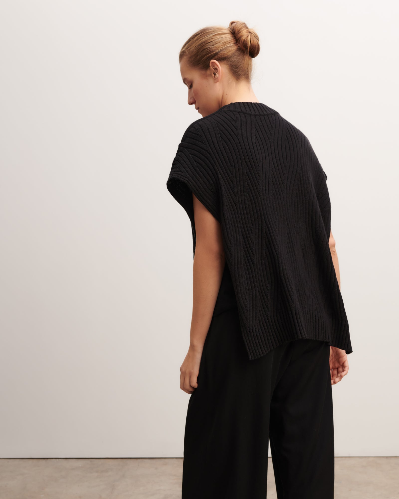 Poncho à torsades-NOIR-85% pima coton 15% cachemire