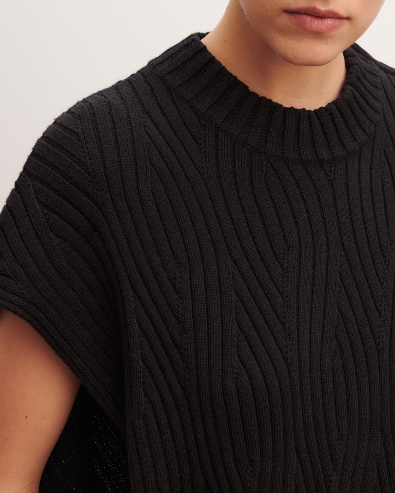 Poncho à torsades-NOIR-85% pima coton 15% cachemire