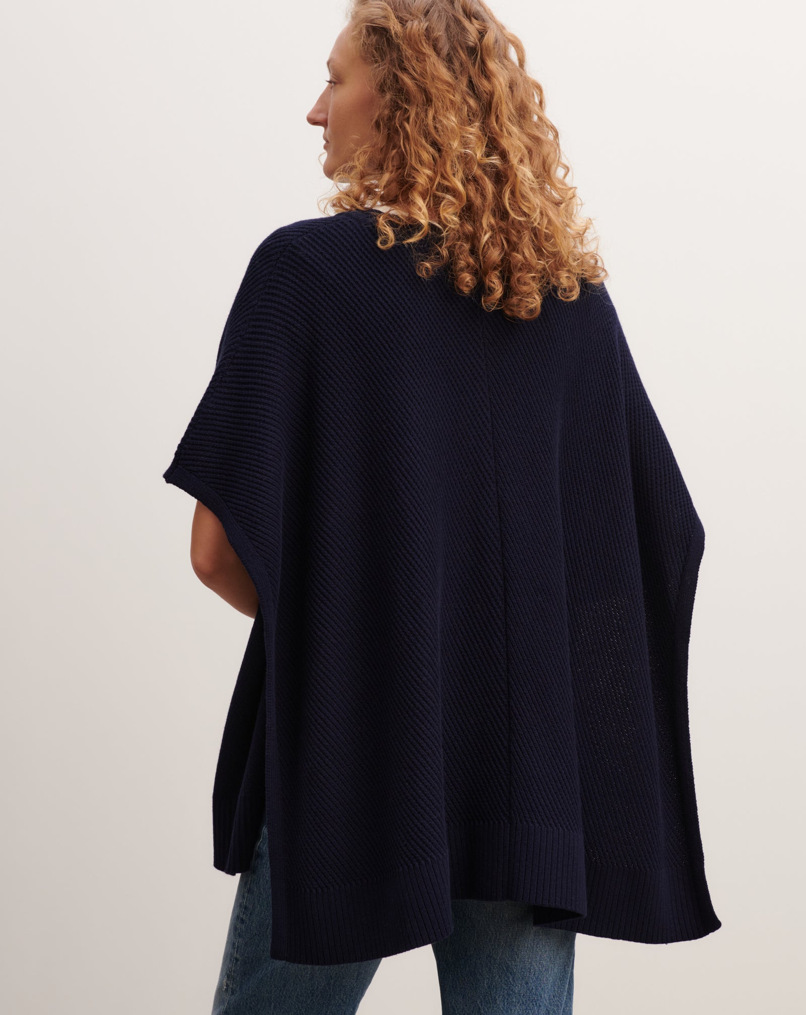 Poncho à côtes-MARINE-85% pima coton 15% cachemire