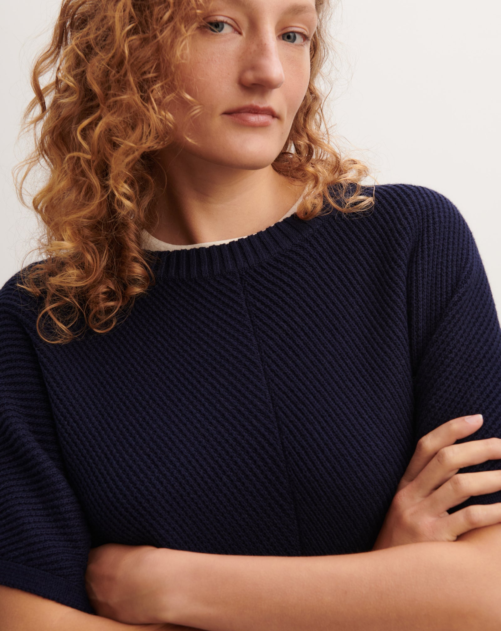 Poncho à côtes-MARINE-85% pima coton 15% cachemire