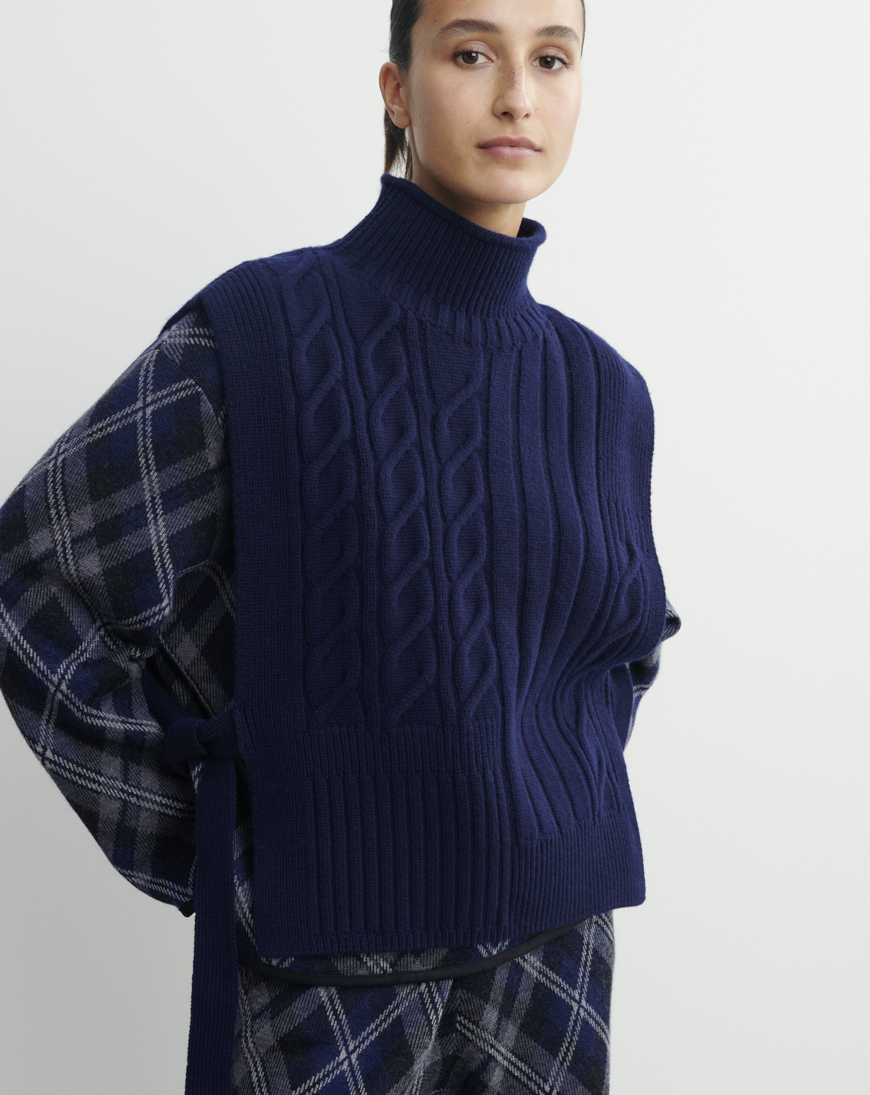 Plastron long à torsades-MARINE-100% cachemire